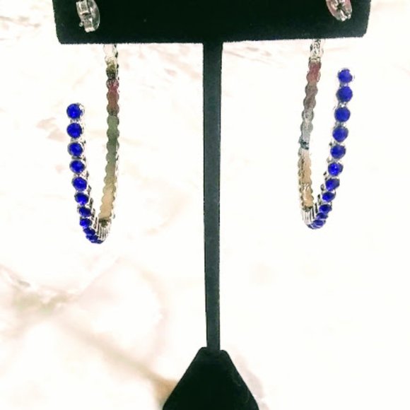 WATCH, BRACELET & HOOP EARRINGS SET*STRADA*BLUE BAND*BLUE AUSTRIAN CRYSTALS. - Picture 11 of 16